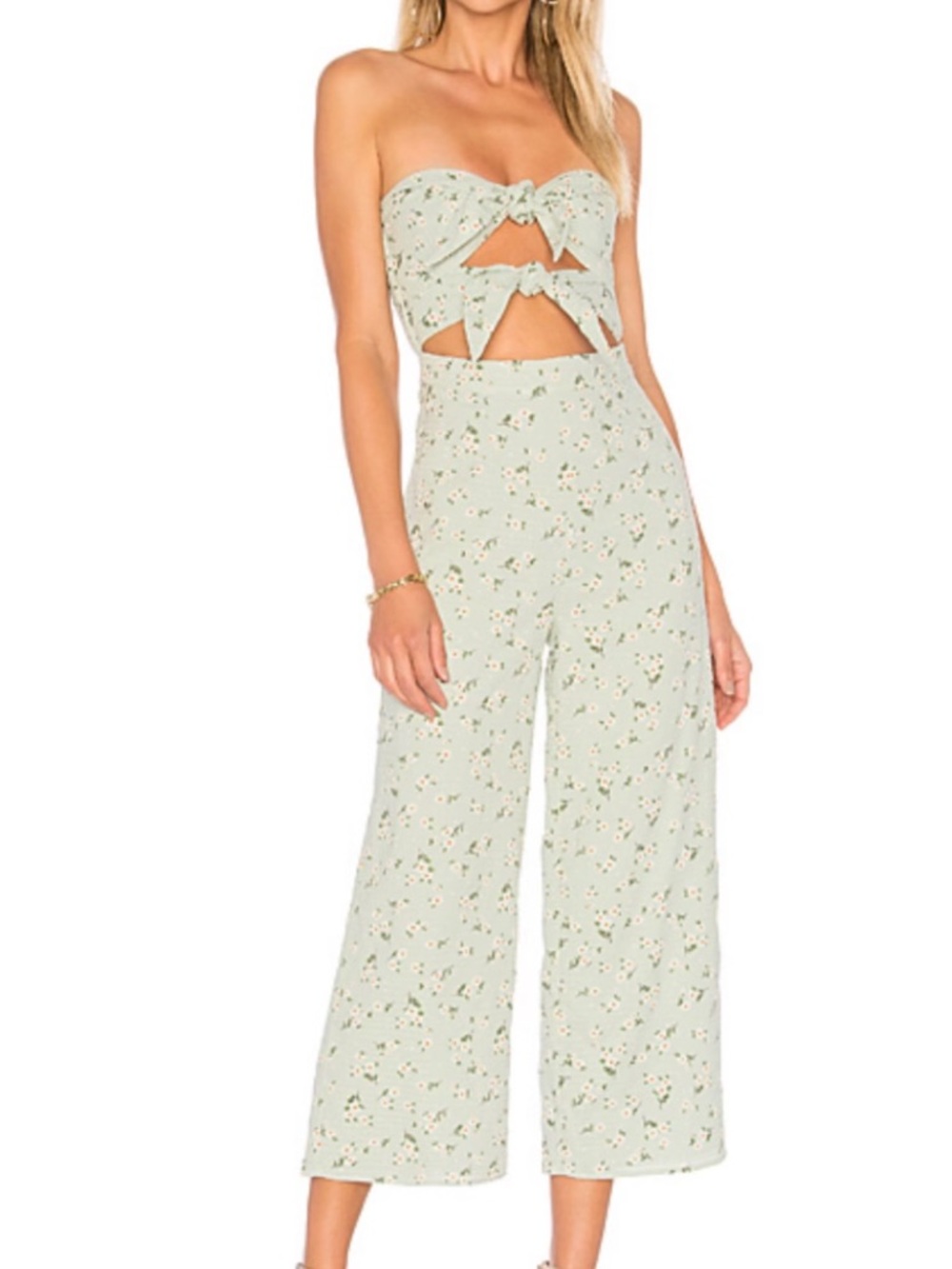 MAJORELLE Mint Floral Strapless Wide-Leg Jumpsuit